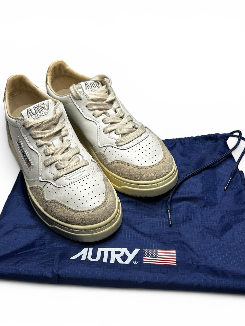 Autry Medalist‎ Low Leather Sneakers White Silver Women's EU 38 US 8